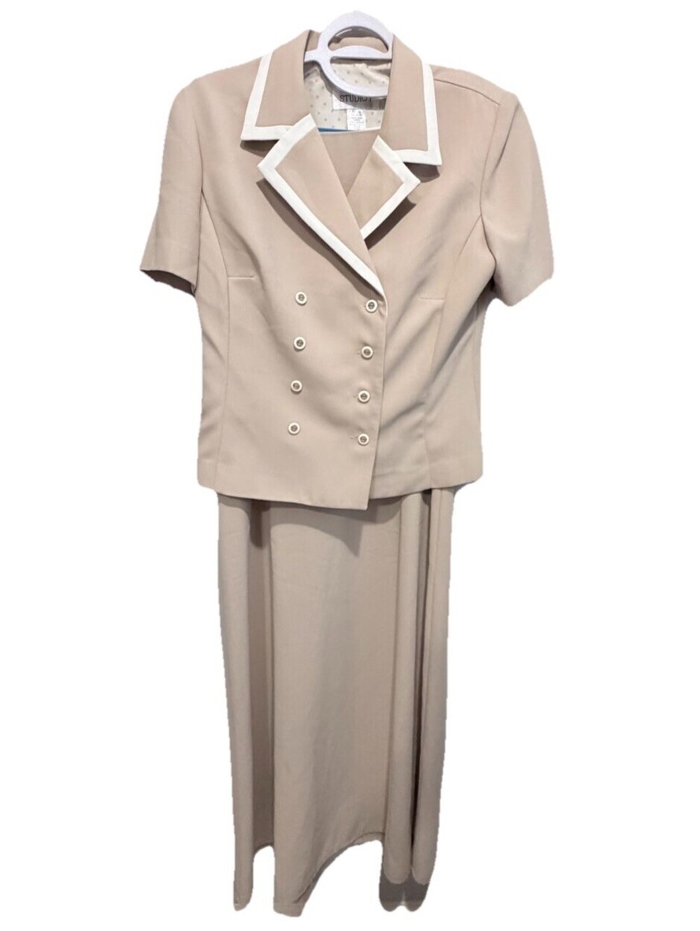 Studio I 2 Piece Long Dress & Double-Breasted Jacket Set - Size 10 / Light Brown